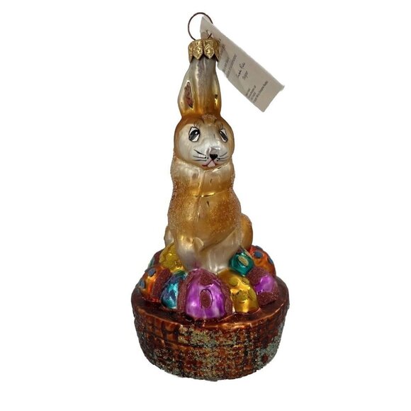 Christopher Radko EASTER Rabbit Bunny Glitter Ornament Egg Basket Tag 6.5 Inches - Picture 1 of 9